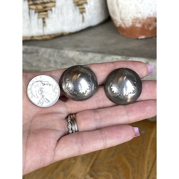 Vintage Navajo Sterling Silver Concho Stud Earrings Domed Post Back LARGE - Picture 5 of 7
